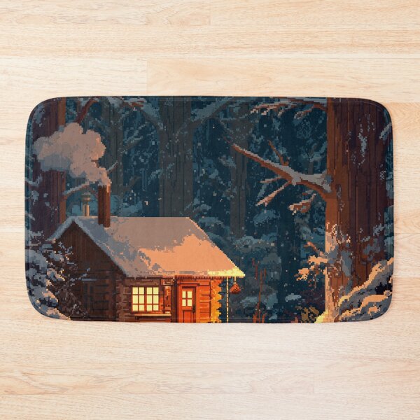 Item preview, Retro Pixel Snowy Cabin In Woods designed and sold by Rtymer.