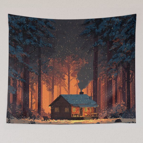 Item preview, Retro Pixel Snowy Cabin In Woods designed and sold by Rtymer.