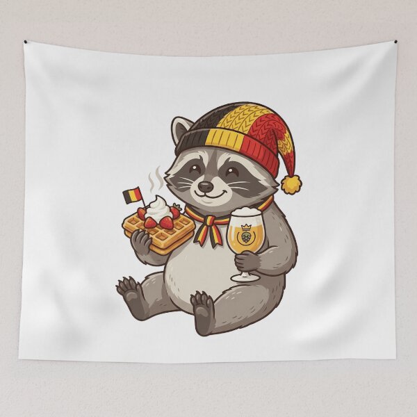 Item preview, Cute Belgian Raccoon with Waffle and Beer designed and sold by k3rstman1.