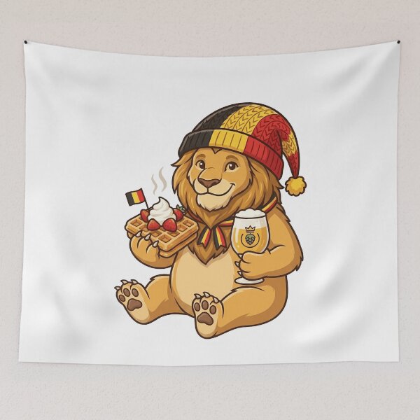 Item preview, Cute Belgian Lion Mascot with Waffle and Beer designed and sold by k3rstman1.