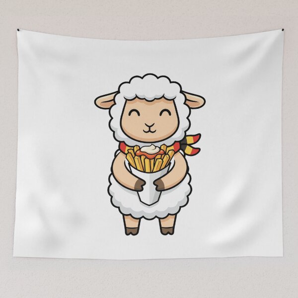 Item preview, Kawaii Belgian Sheep Eating French Fries Cartoon designed and sold by k3rstman1.