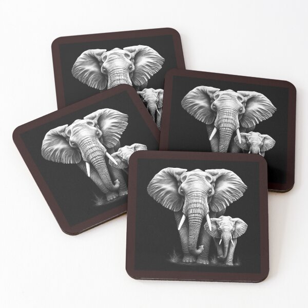 Item preview, Elephant and Baby Elephant Black and White Wildlife Illustration designed and sold by inkoutninja.