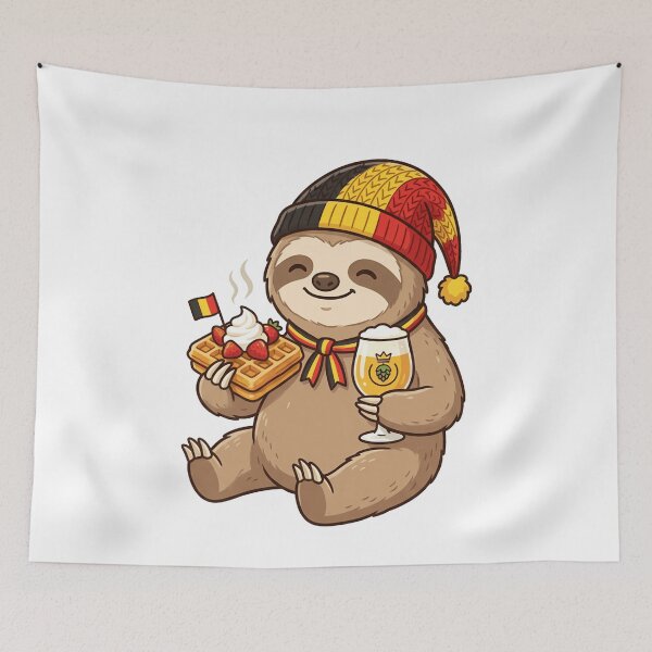 Item preview, Cute Belgian Sloth with Waffle and Beer designed and sold by k3rstman1.