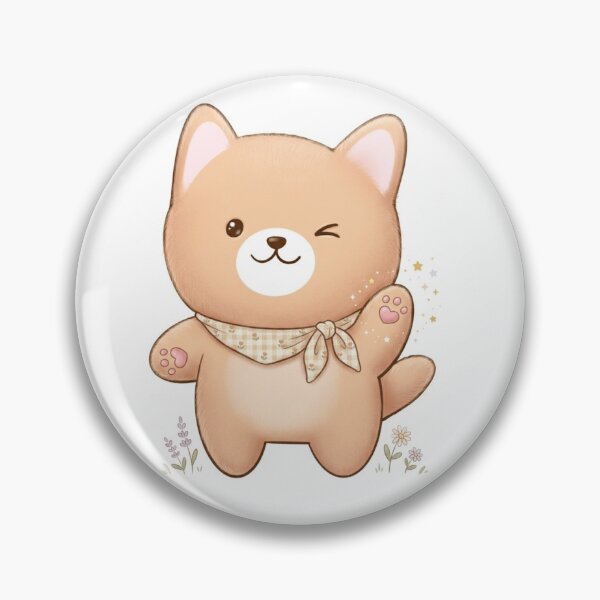 Item preview, Adorable Kawaii Shiba Inu Winking and Waving with Gingham Bandana and Flowers designed and sold by Stickivo.
