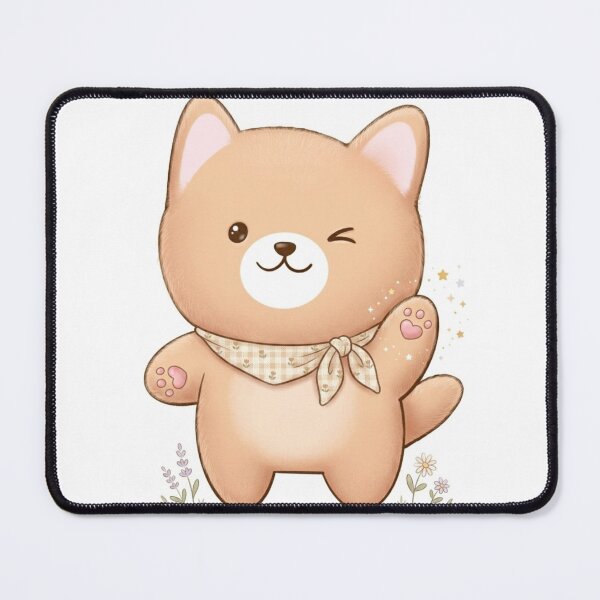 Item preview, Adorable Kawaii Shiba Inu Winking and Waving with Gingham Bandana and Flowers designed and sold by Stickivo.