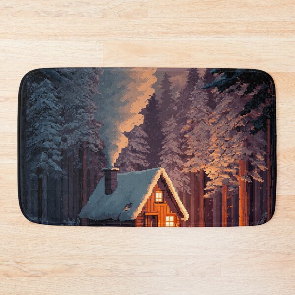Item preview, Retro Pixel Snowy Cabin In Woods designed and sold by Rtymer.