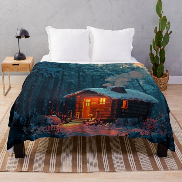 Item preview, Retro Pixel Snowy Cabin In Woods designed and sold by Rtymer.
