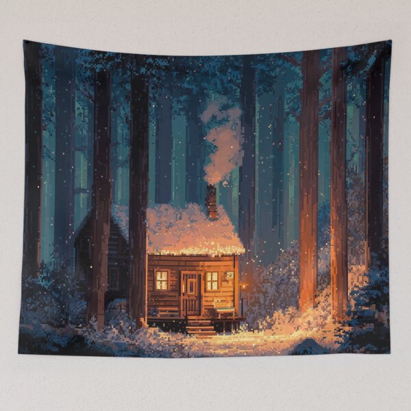 Item preview, Retro Pixel Snowy Cabin In Woods designed and sold by Rtymer.