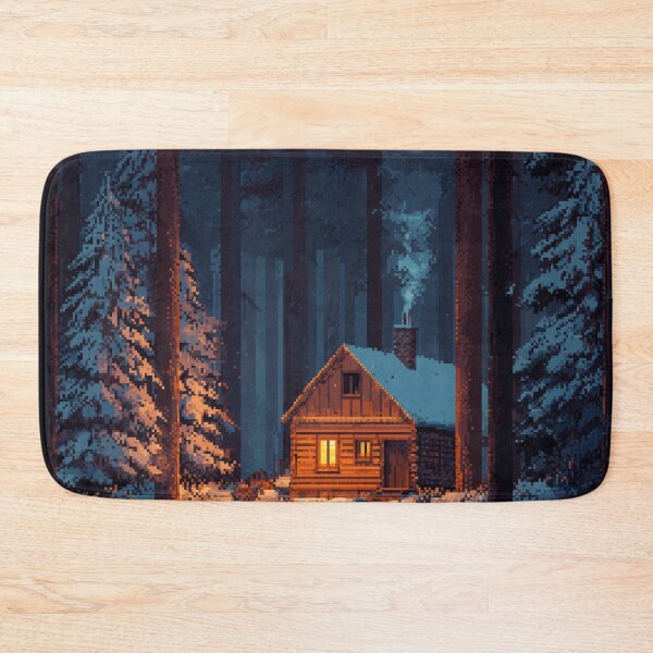 Item preview, Retro Pixel Snowy Cabin In Woods designed and sold by Rtymer.