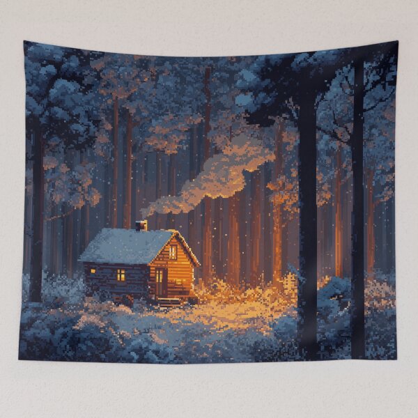 Item preview, Retro Pixel Snowy Cabin In Woods designed and sold by Rtymer.