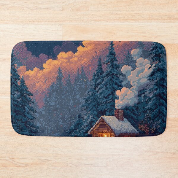 Item preview, Retro Pixel Snowy Cabin In Woods designed and sold by Rtymer.