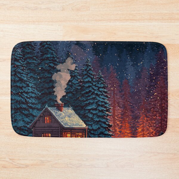 Item preview, Retro Pixel Snowy Cabin In Woods designed and sold by Rtymer.