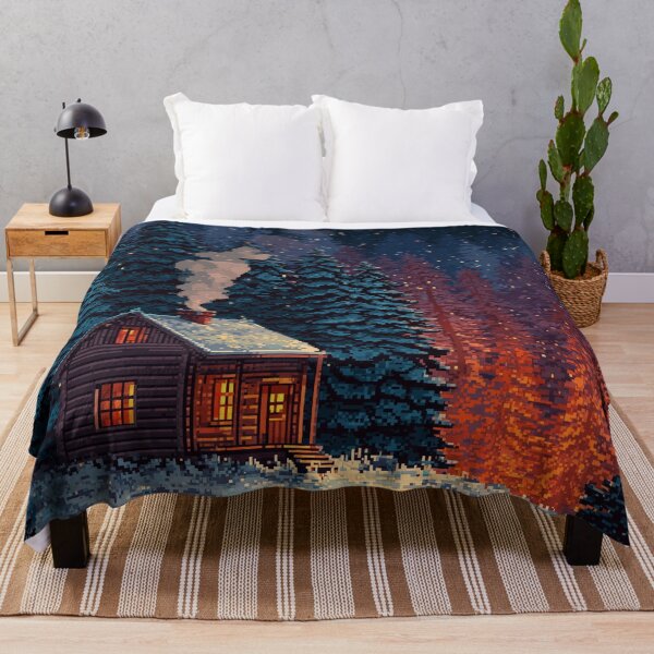 Item preview, Retro Pixel Snowy Cabin In Woods designed and sold by Rtymer.