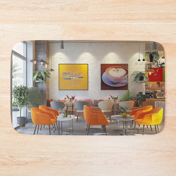 Item preview, modern and visually striking coffee cafe,featuring a minimalist yet vibrant design aesthetic designed and sold by CheerForGoods.