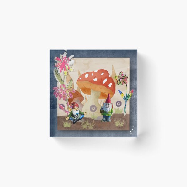 Item preview, Whimsical Garden Gnome and Mushroom House Collage designed and sold by artbydonyale.