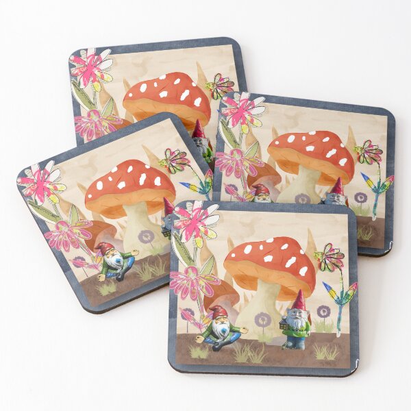 Item preview, Whimsical Garden Gnome and Mushroom House Collage designed and sold by artbydonyale.