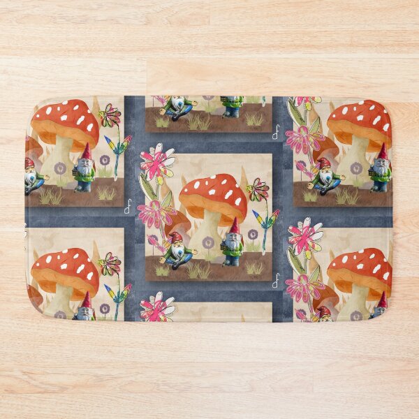 Item preview, Whimsical Garden Gnome and Mushroom House Collage designed and sold by artbydonyale.