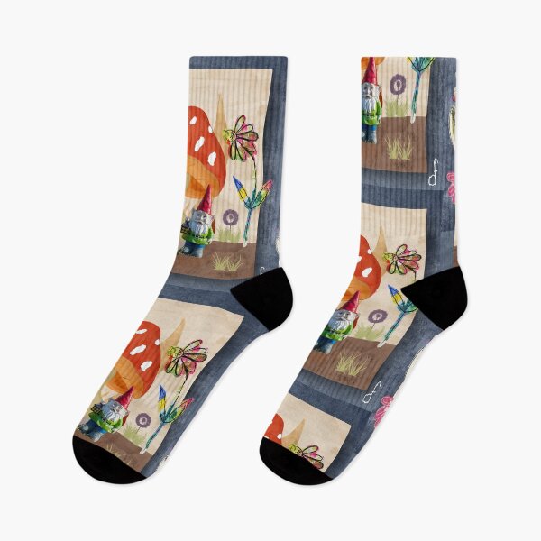 Item preview, Whimsical Garden Gnome and Mushroom House Collage designed and sold by artbydonyale.