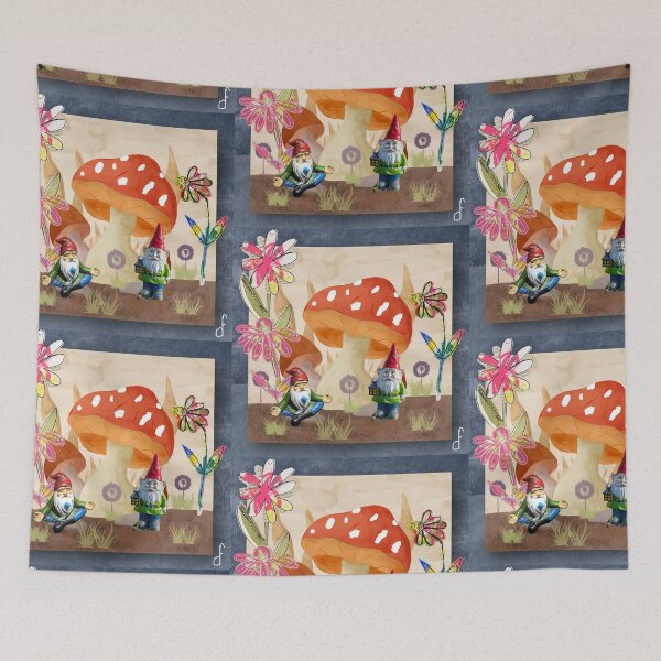Item preview, Whimsical Garden Gnome and Mushroom House Collage designed and sold by artbydonyale.