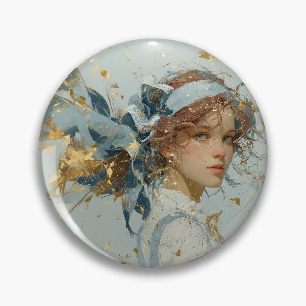 Item preview, Ethereal Girl with Blue Ribbon and Gold Splatter designed and sold by colorful-white.