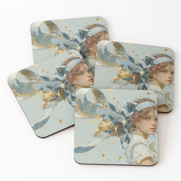 Item preview, Ethereal Girl with Blue Ribbon and Gold Splatter designed and sold by colorful-white.