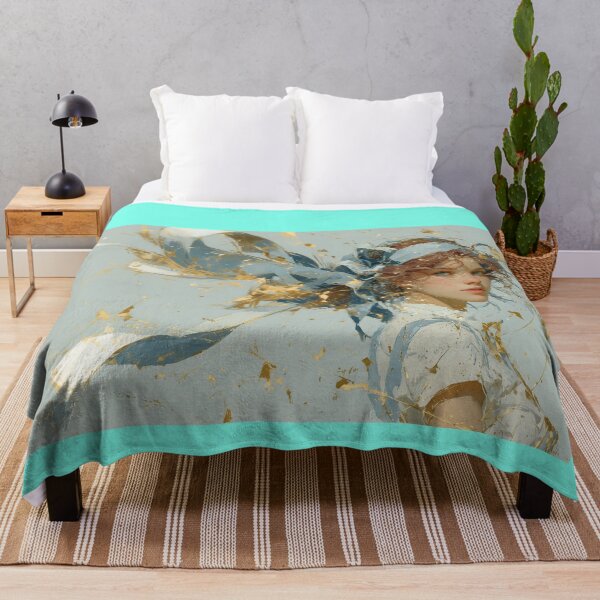 Item preview, Ethereal Girl with Blue Ribbon and Gold Splatter designed and sold by colorful-white.