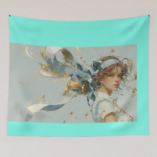 Item preview, Ethereal Girl with Blue Ribbon and Gold Splatter designed and sold by colorful-white.