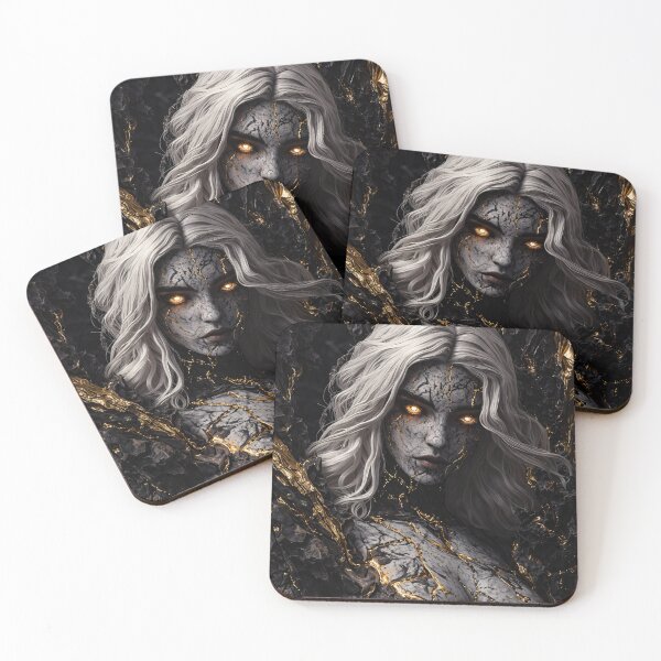 Item preview, Dark Marble Goddess Portrait with Golden Eyes – Gothic Fantasy Kintsugi Art designed and sold by Kaleidoscope Print.