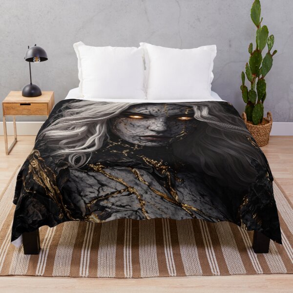 Item preview, Dark Marble Goddess Portrait with Golden Eyes – Gothic Fantasy Kintsugi Art designed and sold by Kaleidoscope Print.