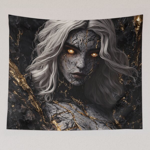 Item preview, Dark Marble Goddess Portrait with Golden Eyes – Gothic Fantasy Kintsugi Art designed and sold by Kaleidoscope Print.