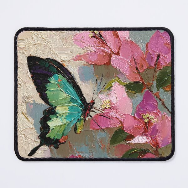 Item preview, Emerald Butterfly on Pink Spring Blossoms Oil Painting designed and sold by colorful-white.