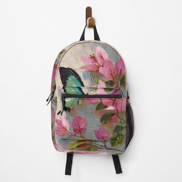 Item preview, Emerald Butterfly on Pink Spring Blossoms Oil Painting designed and sold by colorful-white.
