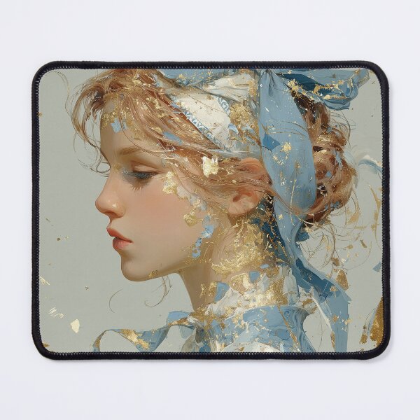 Item preview, Romantic Blonde Girl with Blue Ribbon and Gold Leaf designed and sold by colorful-white.