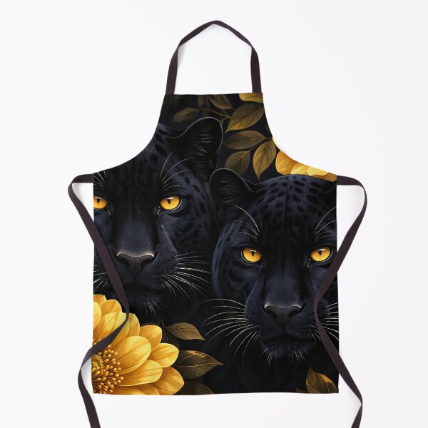 Item preview, Black Panther Duo with Golden Flowers – Elegant Exotic Wildlife Art Print designed and sold by Kaleidoscope Print.