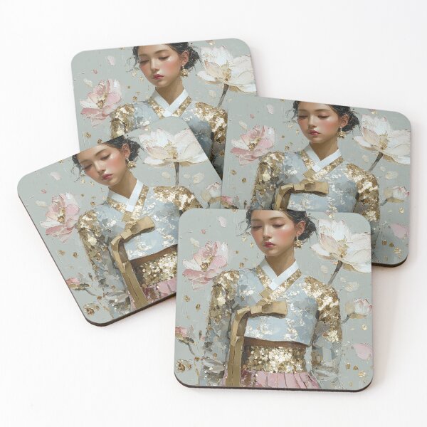 Item preview, Elegant Korean Hanbok Woman Impasto Gold Leaf Art designed and sold by colorful-white.