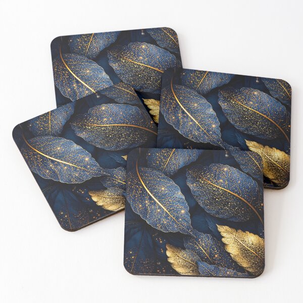 Item preview, Navy Blue and Gold Leaf Pattern – Luxe Botanical Wall Art Print designed and sold by Kaleidoscope Print.