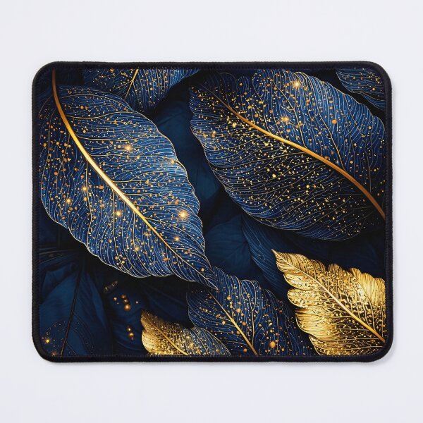 Item preview, Navy Blue and Gold Leaf Pattern – Luxe Botanical Wall Art Print designed and sold by Kaleidoscope Print.
