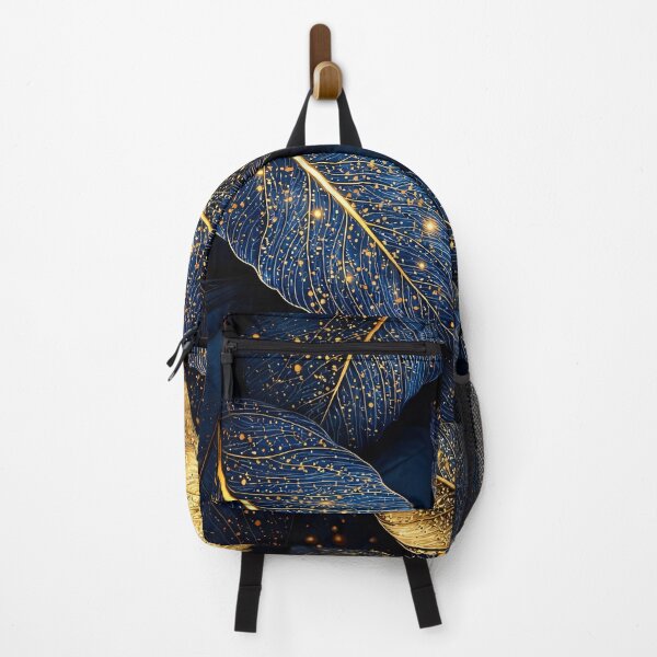 Item preview, Navy Blue and Gold Leaf Pattern – Luxe Botanical Wall Art Print designed and sold by Kaleidoscope Print.