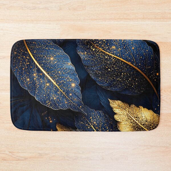 Item preview, Navy Blue and Gold Leaf Pattern – Luxe Botanical Wall Art Print designed and sold by Kaleidoscope Print.