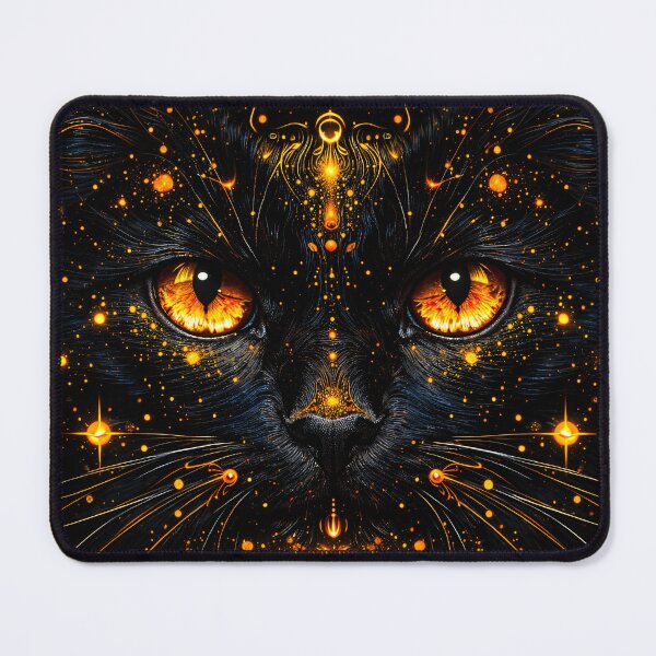 Item preview, Mystical Black Cat with Glowing Golden Eyes – Celestial Cosmic Feline Art designed and sold by Kaleidoscope Print.