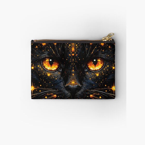 Item preview, Mystical Black Cat with Glowing Golden Eyes – Celestial Cosmic Feline Art designed and sold by Kaleidoscope Print.