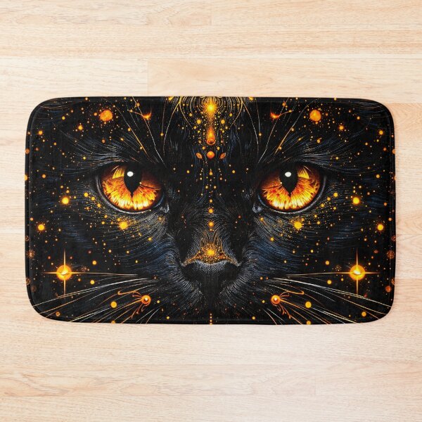 Item preview, Mystical Black Cat with Glowing Golden Eyes – Celestial Cosmic Feline Art designed and sold by Kaleidoscope Print.