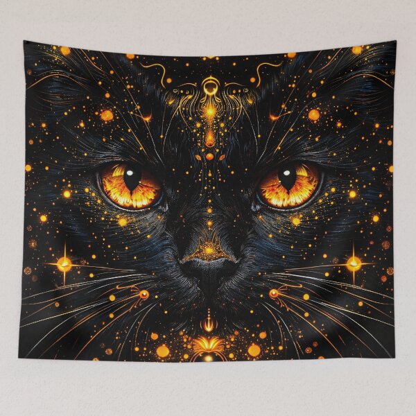 Item preview, Mystical Black Cat with Glowing Golden Eyes – Celestial Cosmic Feline Art designed and sold by Kaleidoscope Print.
