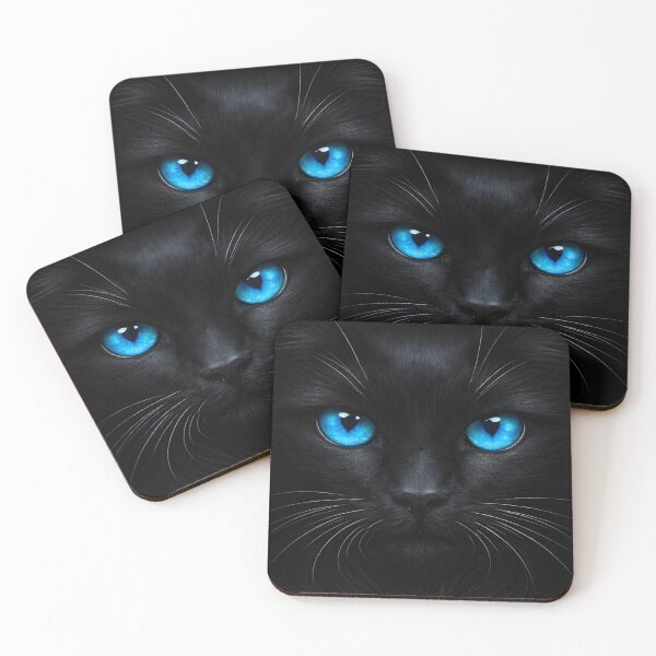 Item preview, Black Cat with Blue Eyes – Striking Minimalist Feline Portrait Art designed and sold by Kaleidoscope Print.