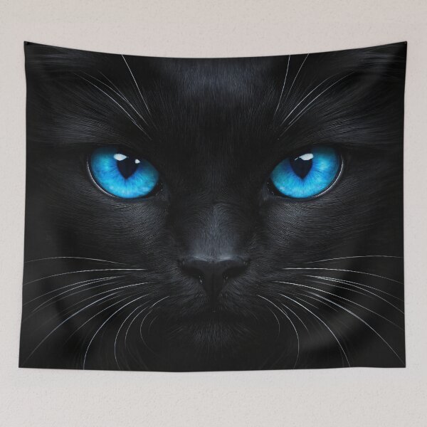 Item preview, Black Cat with Blue Eyes – Striking Minimalist Feline Portrait Art designed and sold by Kaleidoscope Print.
