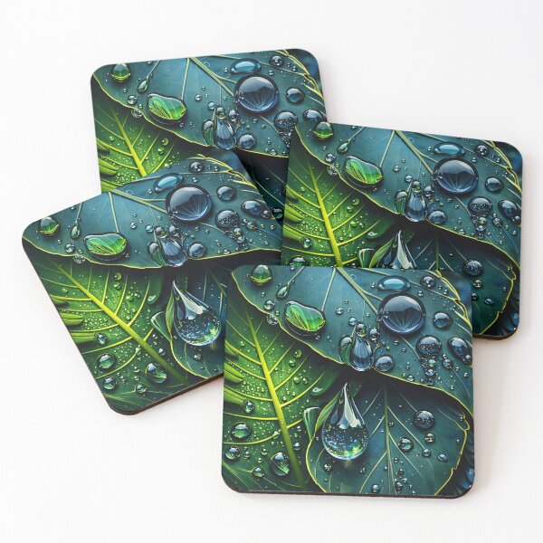 Item preview, Water Droplets on Green Leaves – Macro Botanical Nature Wall Art Print designed and sold by Kaleidoscope Print.
