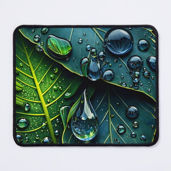 Item preview, Water Droplets on Green Leaves – Macro Botanical Nature Wall Art Print designed and sold by Kaleidoscope Print.