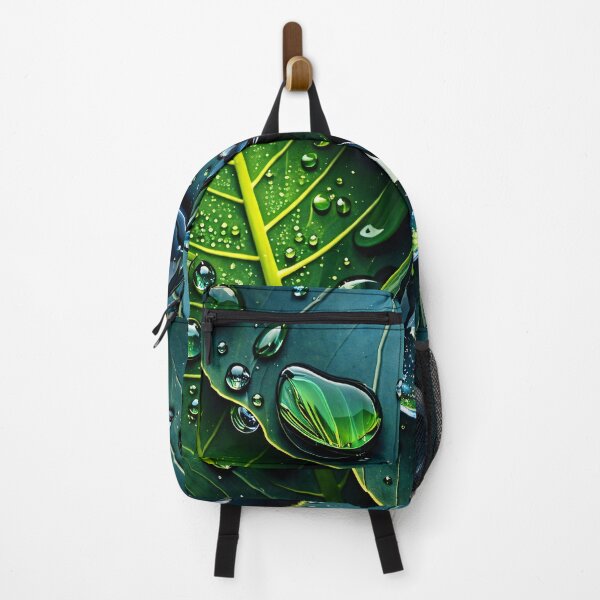 Item preview, Water Droplets on Green Leaves – Macro Botanical Nature Wall Art Print designed and sold by Kaleidoscope Print.