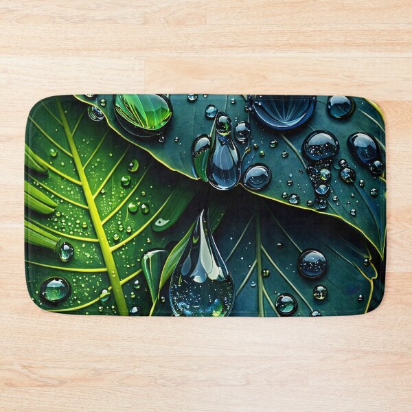 Item preview, Water Droplets on Green Leaves – Macro Botanical Nature Wall Art Print designed and sold by Kaleidoscope Print.