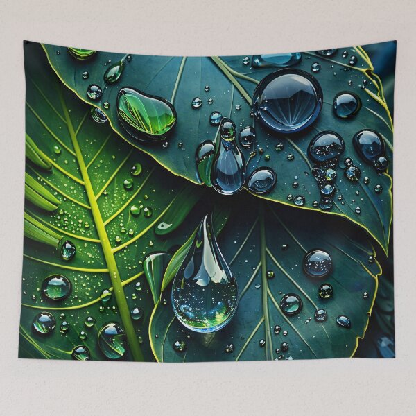Item preview, Water Droplets on Green Leaves – Macro Botanical Nature Wall Art Print designed and sold by Kaleidoscope Print.